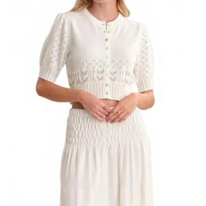 NEW 525 AMERICA odette cropped puff-sleeve cardigan in chalk